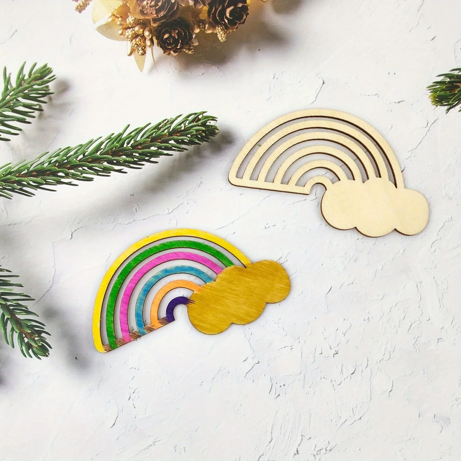 10PCS Unfinished Wooden Rainbow Cutouts Artisan Bespoke Wood Valentine's Day Thanksgiving Family Gatherings Interior Hanging