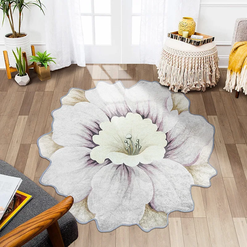 Blumenförmiger Teppich, weicher runder Küchenbodenbelag, Pfingstrosen-Kunstteppich, Wohnzimmer, Schlafzimmer, Nachttisch-Teppich, rutschfeste Flur-Türmatte
