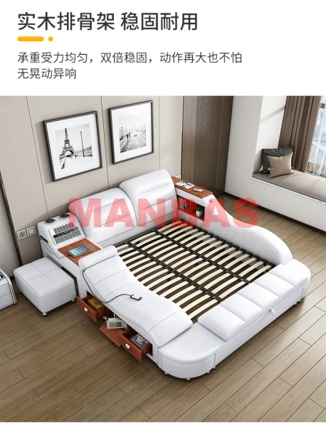 Multifunctional TATAMI Massage Bed King/Queen Size Tech Smart Beds Rectangle Ultimate Cama Genuine Leather Upholstered Bed Frame