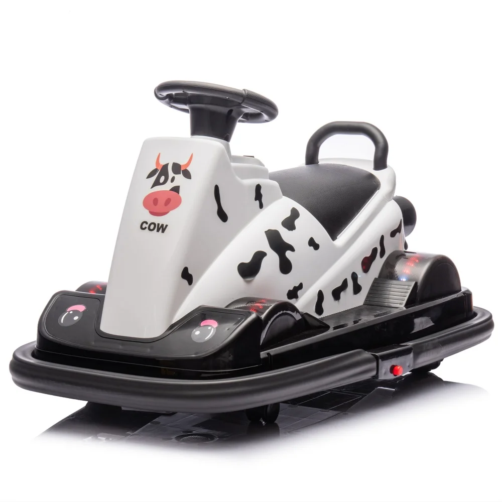 

12V Kids Electric Bumper Car With Waterfall Lights Children's White Toy Cars 360 Spin Electric Vehicle With Creative Stickers