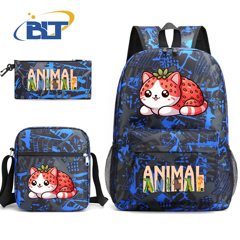 Cute Fruit Animal Print Student Backpack Set, Youth Shoulder Bag, Lápis Bag, Presente para crianças, 3 pcs