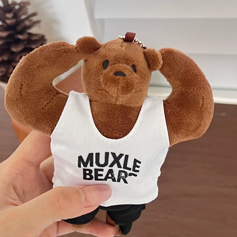 12cm Muscle Bear Plush Keychain Toys Cute Abdominal Big Guy Bear Doll Bag Pendant Soft Stuffed Toy Girls Birthday Gift Wholesale