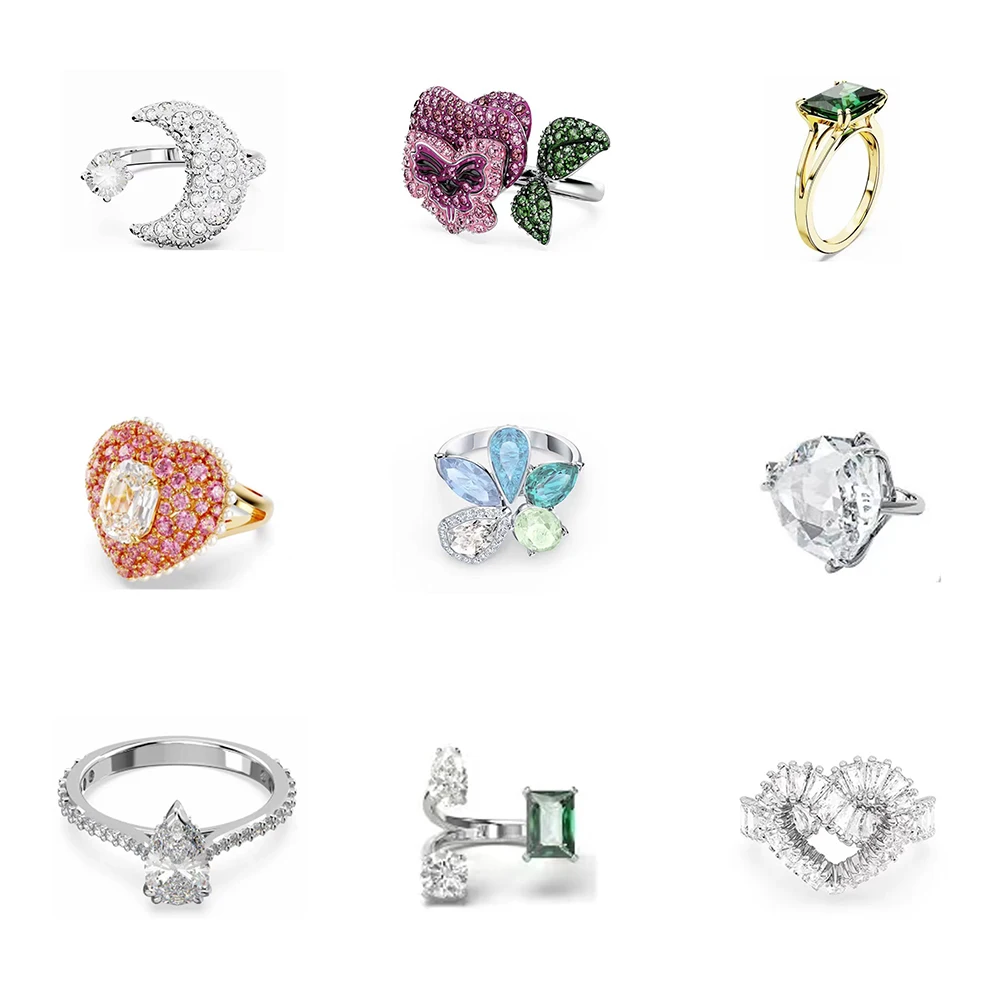 

New hybrid cutting dark green crystal gold ring fashion accessory silver moon jewelry