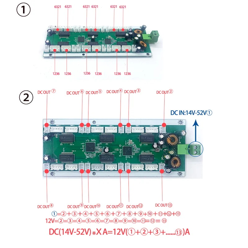 12ポート付きスイッチモジュール、総電圧14v-56v、dcシャント、12v