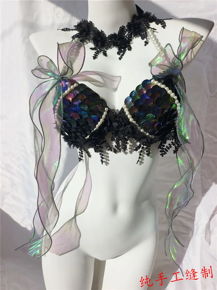 Super Beautiful Mermaid Bikini Sequin Bra Summer Swimming Free Diving Ccosplay Mermaid Bra Oceanarium Bar Performance Clothing