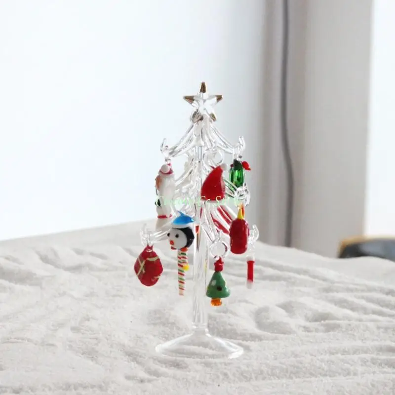 X90F تمثال شجرة عيد الميلاد الزجاجي متعدد الألوان الفني مثالي لارتفاع عرض سطح المكتب في العطلات