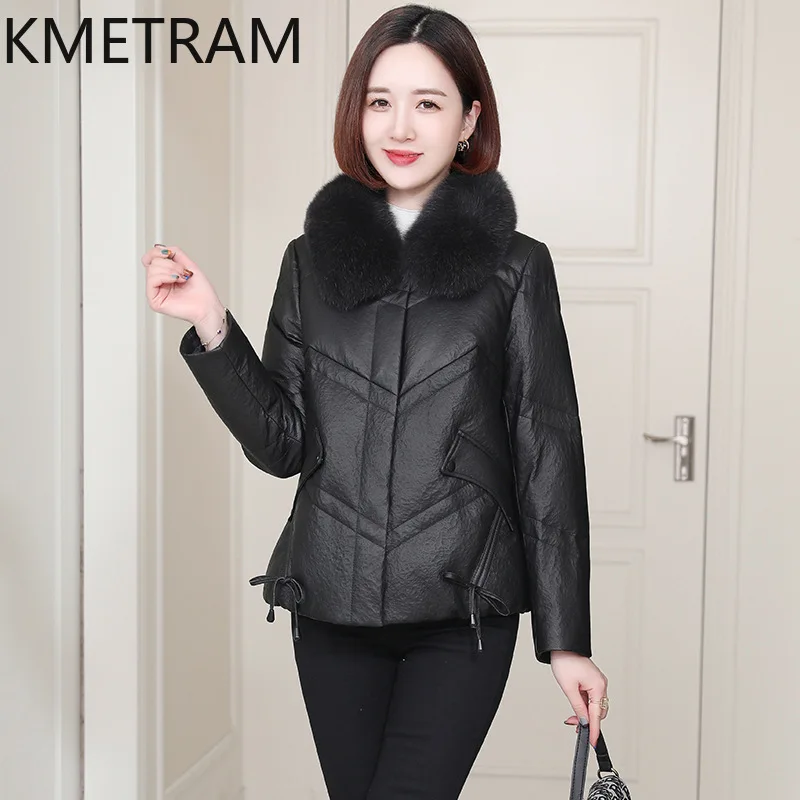 

KMETRAM Real Sheepskin Puffer Jacket Women Fox Fur Collar White Duck Down Jackets Stylish Short Winter Coat 2026 Woman Clothing