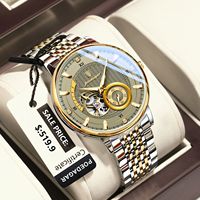 POEDAGAR Top Luxury Men Clock Luminous Hollow Tourbillon Automatic Man Wristwatch Mechanical Stainless Steel Men's Watches Reloj