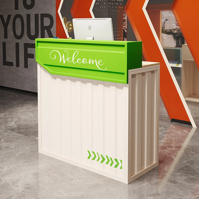 

Green Orange Reception Desks Vintage Storage Classic Luxury Reception Desks Corner Modern Rezeption Theke Office Furniture