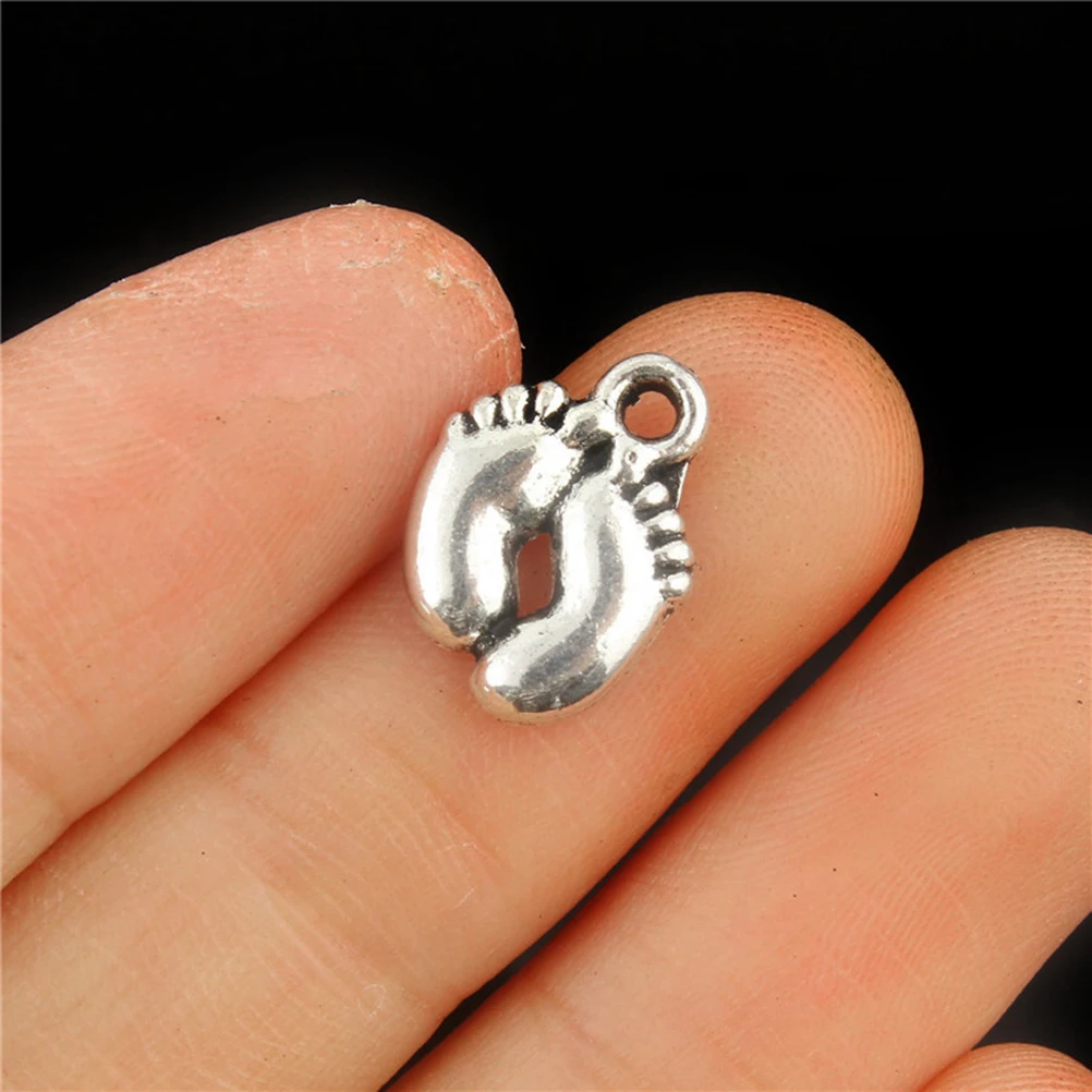 

50pcs Mini Foot Pendant Silver Tone Baby Feet Charms Alloy Jewelry Findings Metal Bracelet Necklace DIY Crafts
