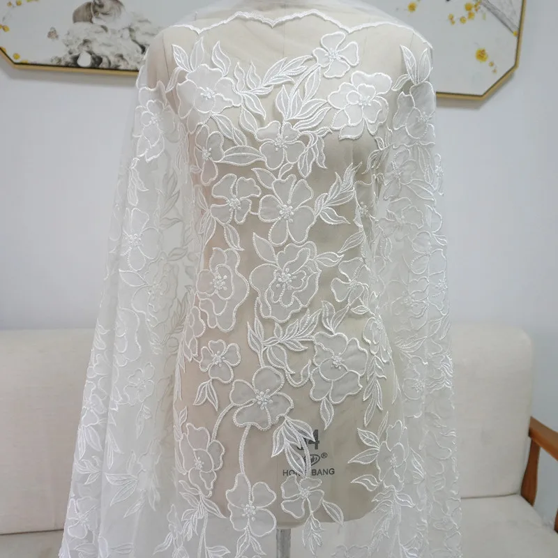 

Tulle Embroidery Lace Floral Appliqued Fabric Bridal Veil Craft Trim Supplies Material Wedding Dress Headpiece