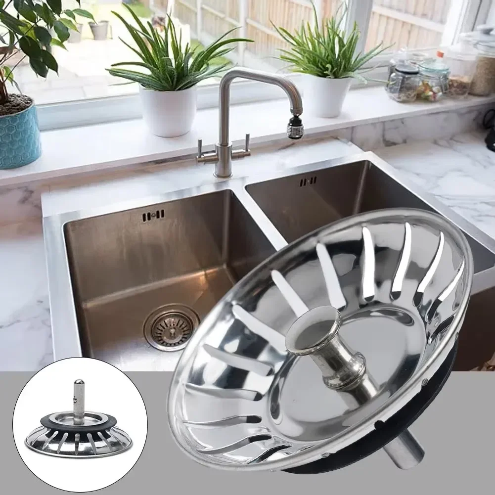 1Pc Strainer Premium Stainless Steel Replacement Kitchen Sink Strainer Waste Drain Plug Drainer Strainer Leach Basket Waste