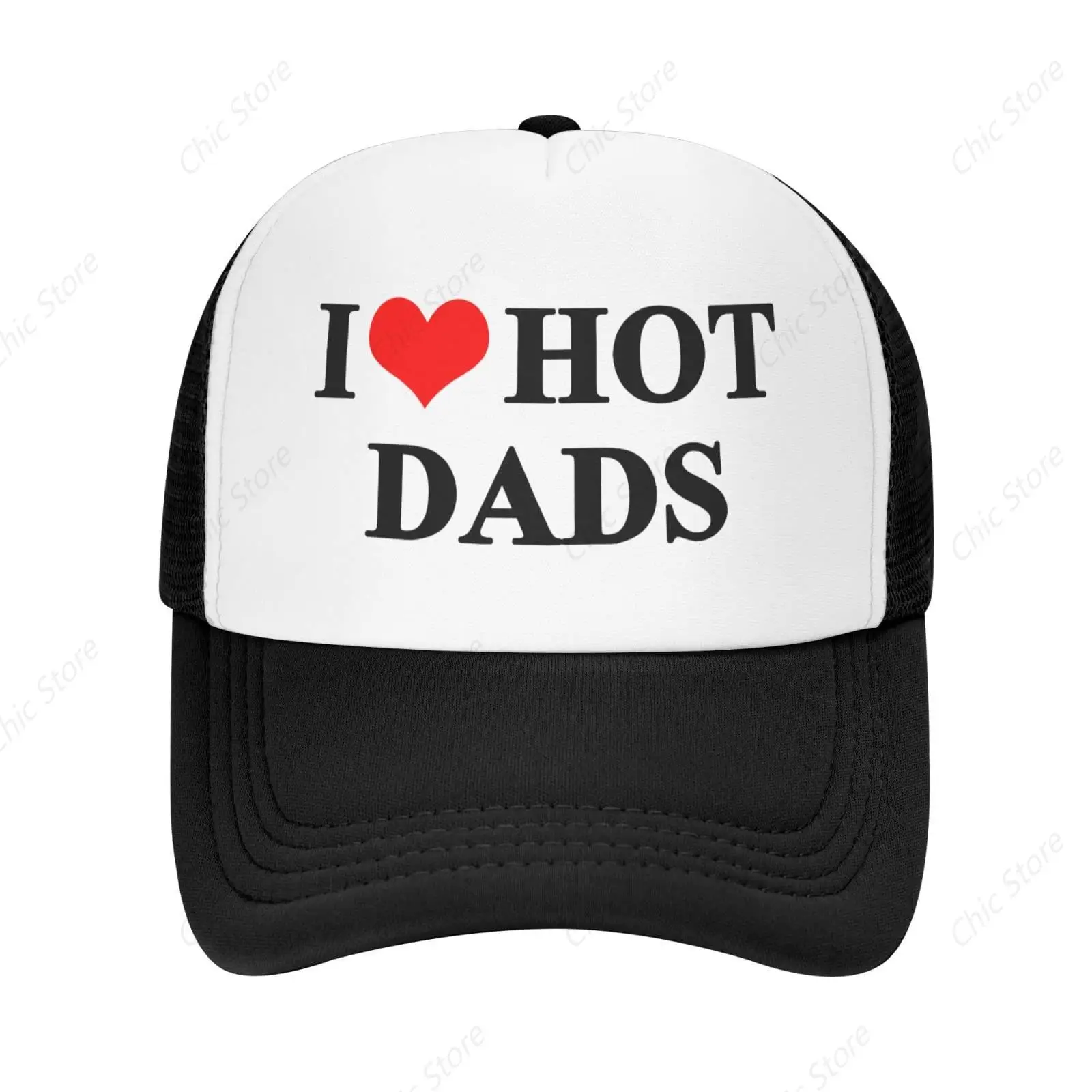 I Love Heart Hot Dads Hat Unisex Adult Trucker Hats Adjustable Baseball Cap for Adults Classic Fishing Caps Fashion Headwear