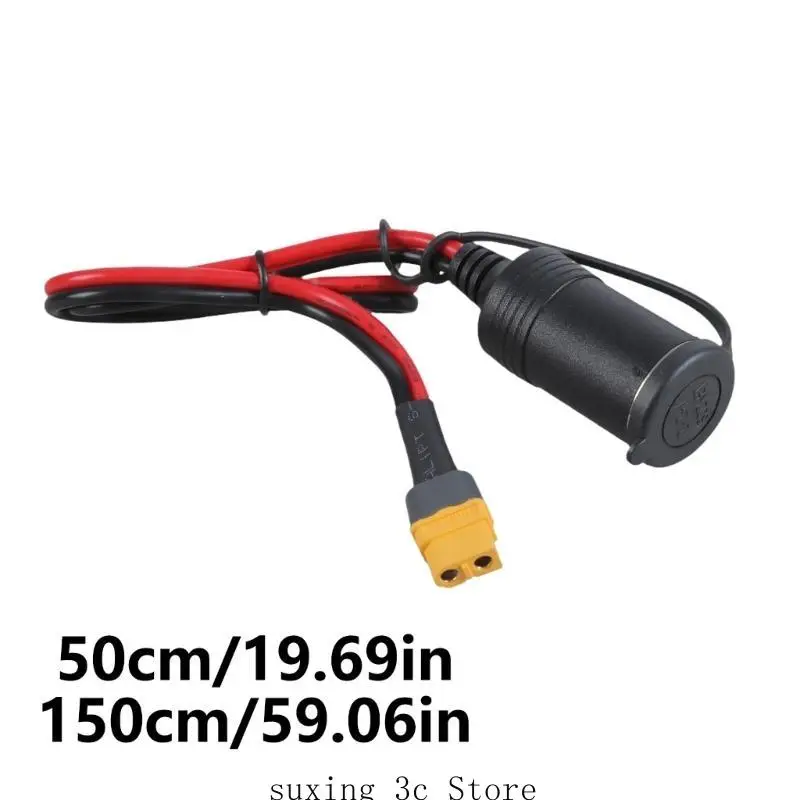 

50/150cm XT60 Female Connector to Car Female Port Adapter Cable 30A Car Outlet Cord with Dust Protections
