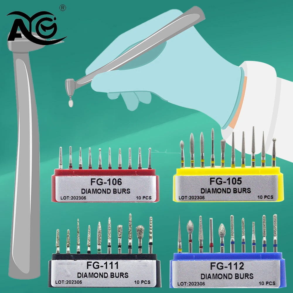 AG 1Box Стоматологические алмазные сверла FG для высокоскоростных наконечников, инструменты для полировки и отбеливания, стоматологические боры для отбеливания зубов
