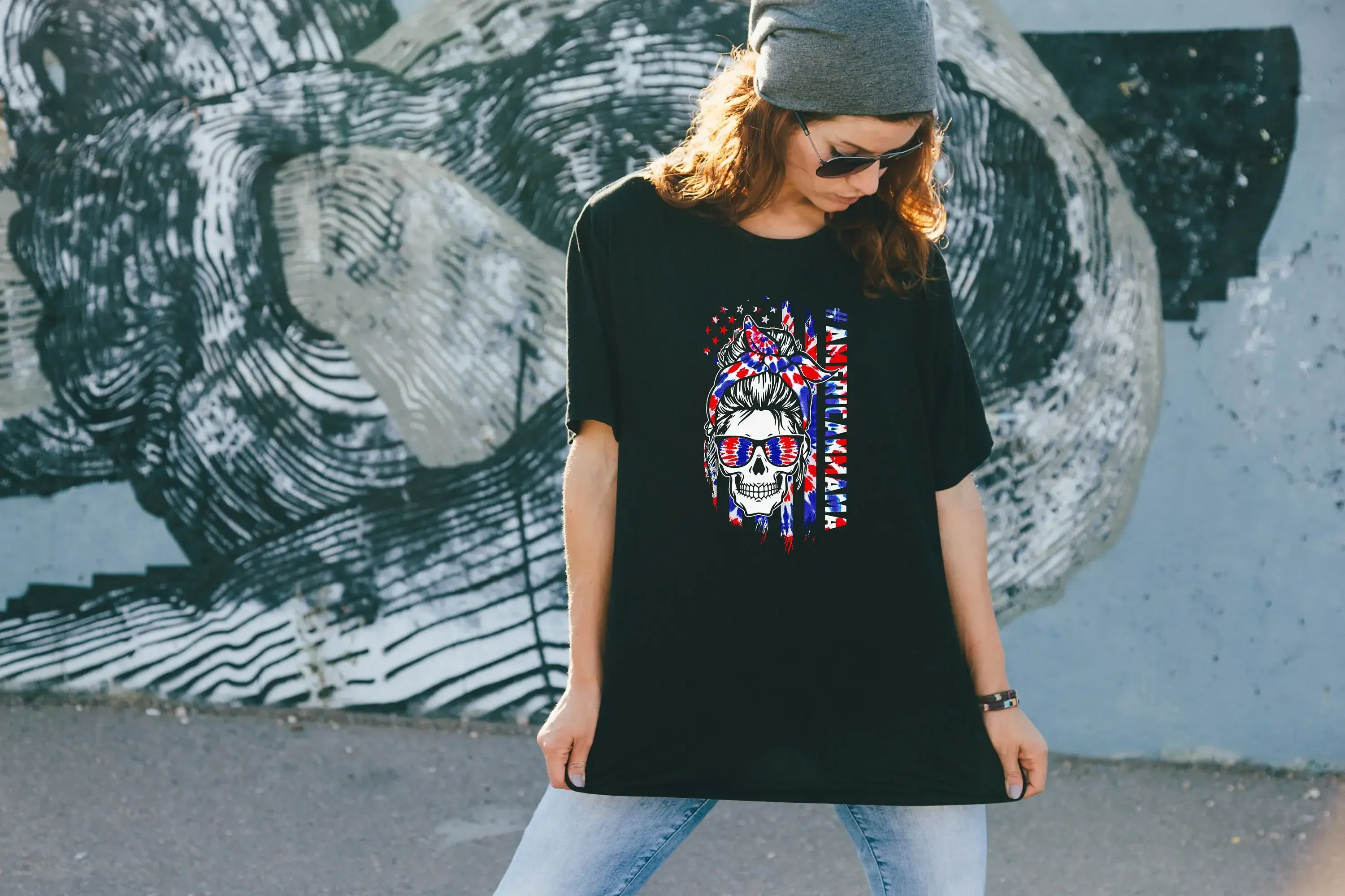 American Mamma T shirt Patriotic Motorcycle Tshirt Graphic T s 100 Cotton Black Tee