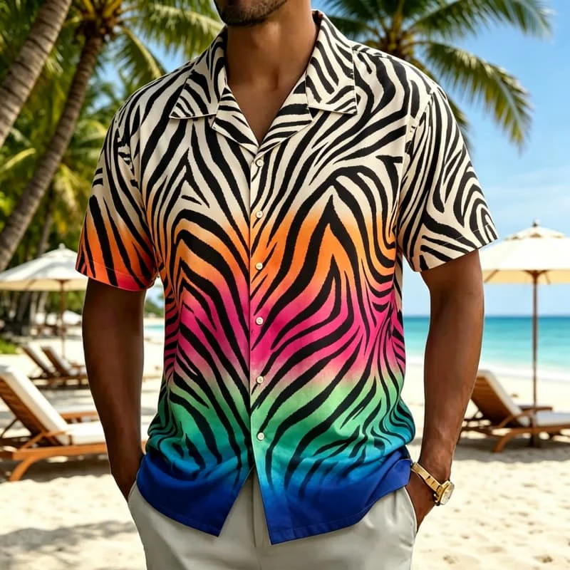 Men's gradient animal print Hawaiian shirt,  suitable for summer activities, outdoor travel, casual styling, and daily wear