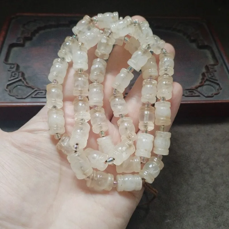 Antique Aged White , Drum , Joint , Necklace , And Decorative Beads