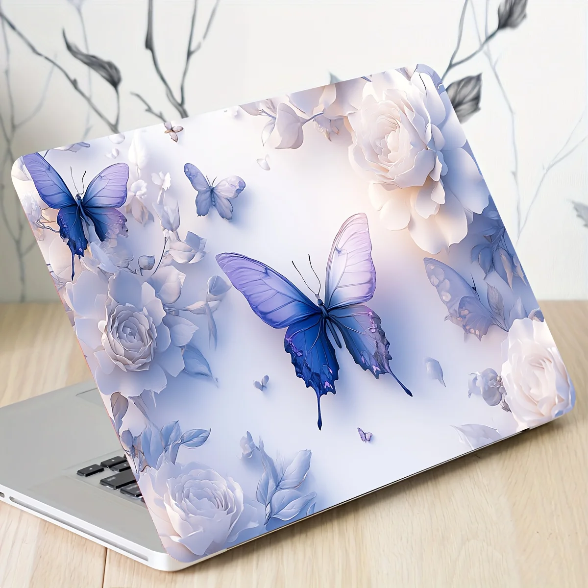 

Набор из 2 штук красивых наклеек с бабочками и цветами для ноутбуков, устойчивая к царапинам самоклеящаяся виниловая пленка для нетбуков и ноутбуков