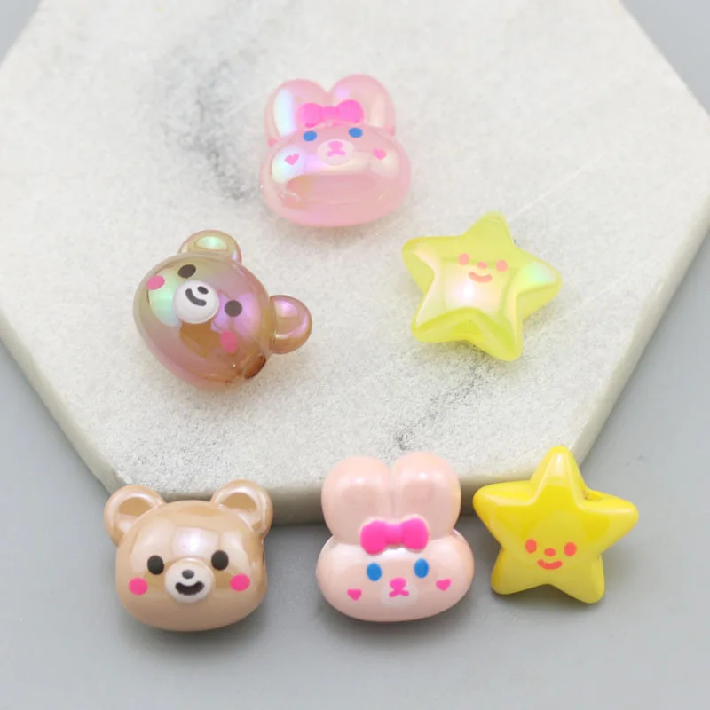 Acrylic Drip Oil Perforated Rabbit Bear Five pointed Star Beads DIY Accessories