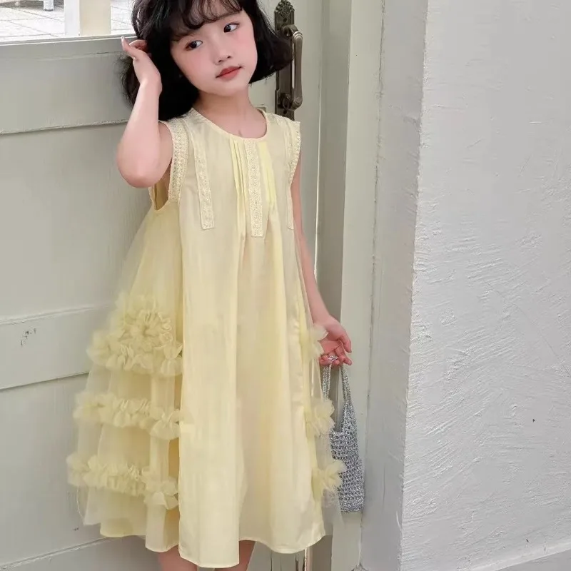 Kids Princess Dress for Girls O-Neck Wing-Sleeve Bowknot Floral Print Embroidery Summer Sweet Birthday Party Clothing 6-12 Years