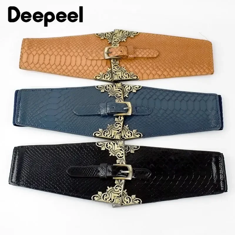 Deepeel 10.5*60-90cm Fashion Women Luxury Cummerbunds Leather Crafts Elastic Belts Retro Decoration Female Wide Corset Belt