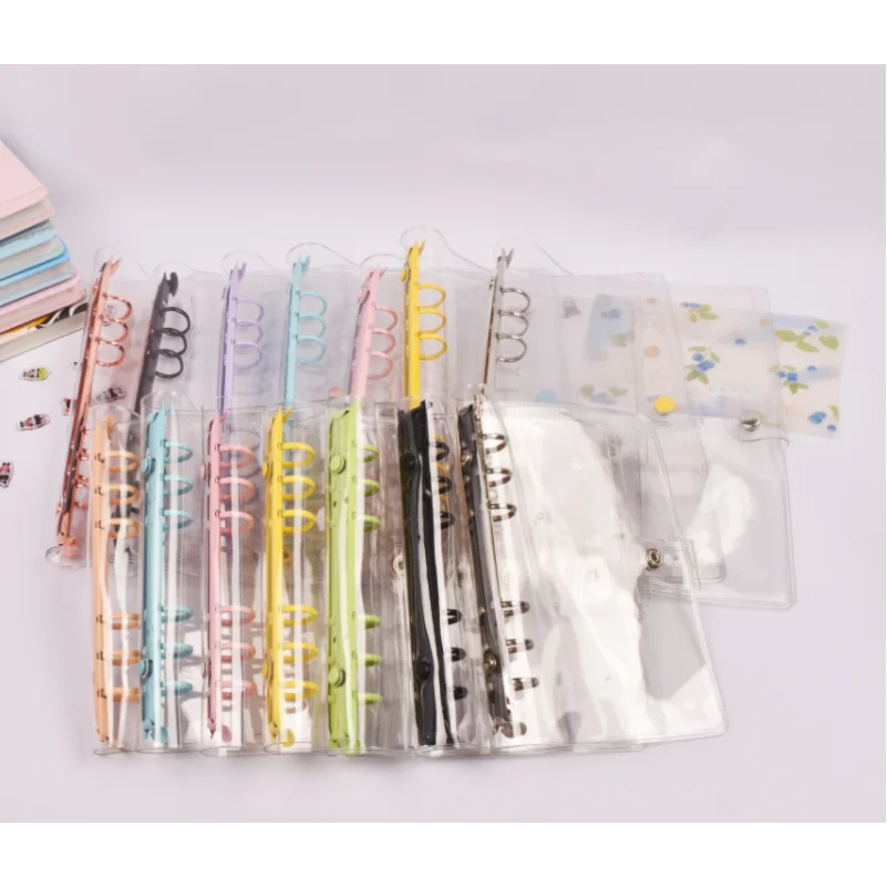 Transparent Color Plastic Clip File Folder A5/A6 Loose Leaf Ring Binder Planner Agenda School Office Supplies Glitter Stationery