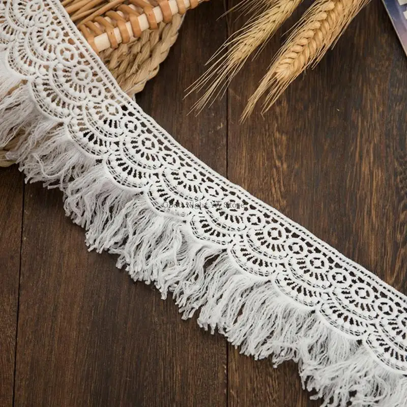 

Lace Trim Unilateral Wide Polyester&Cotton Water-soluble Embroidery Lace White Hollow Clothing Curtain Lace Tassel