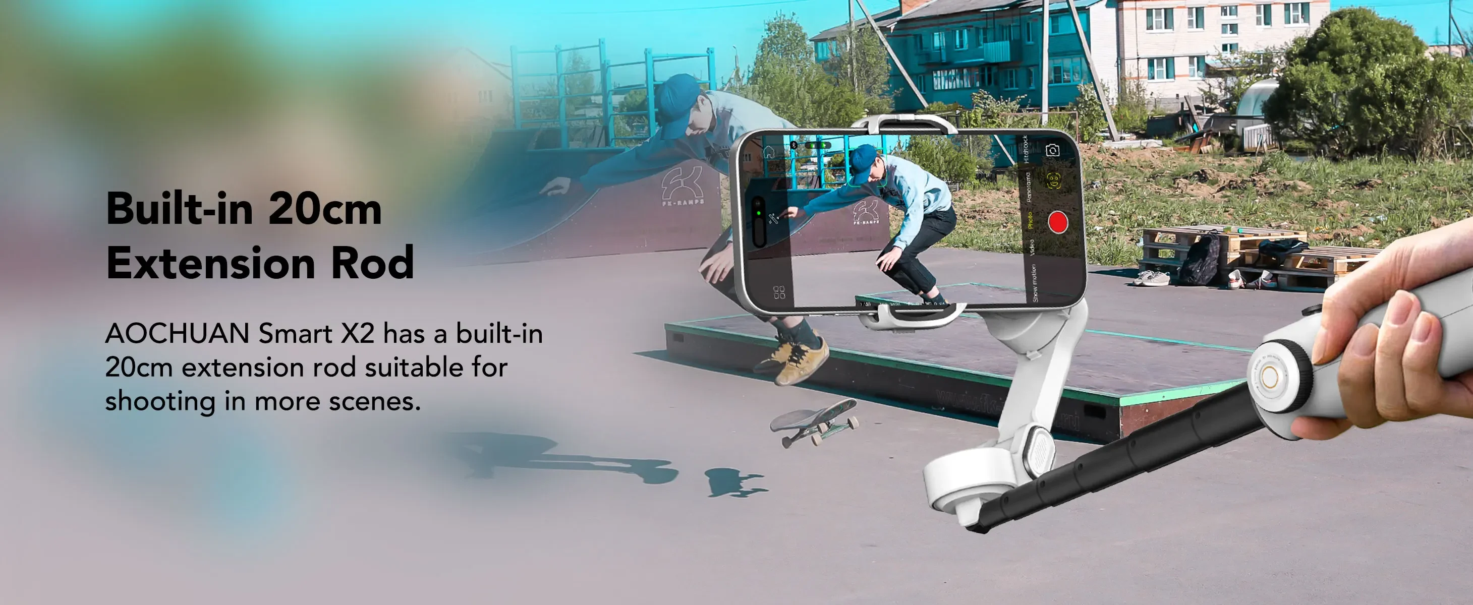AOCHUAN Smart X2 Built-in Extension Pole LED Display Smartphone 3 Axis Handheld Gimbal Stabilizer for Phone
