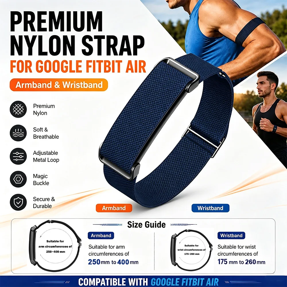 Image of Nylonband für Google Fitbit Air, elastisches, verstellbares Bizeps-Sportband, weiches, atmungsaktives Ersatzband für Fitbit Air.