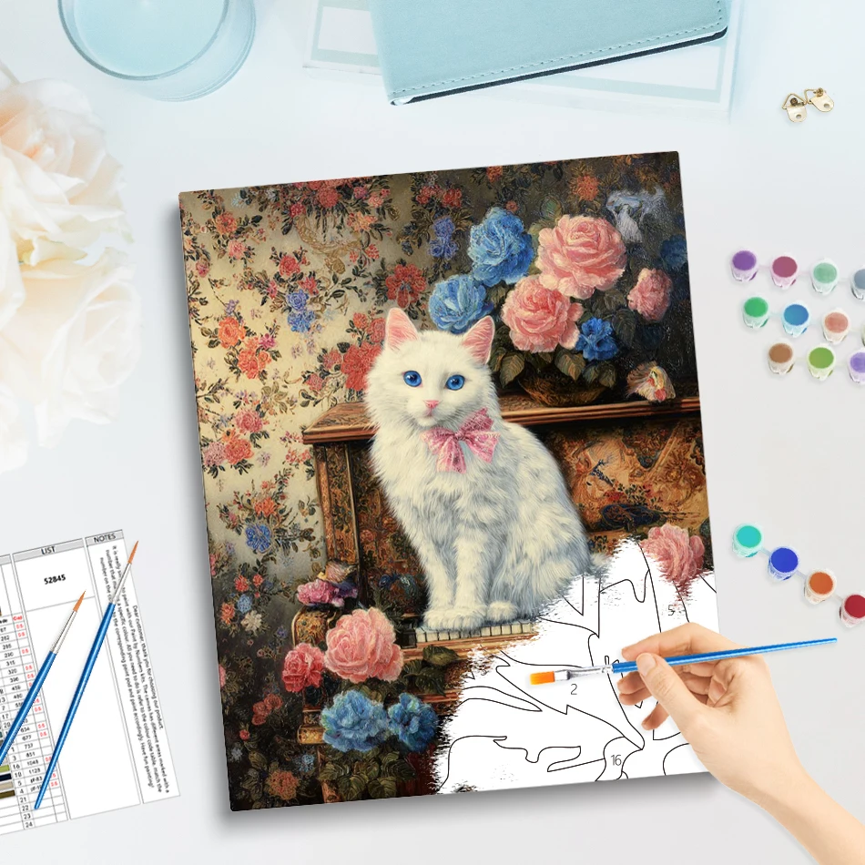 GATYZTORY Painting By Numbers With Frame Oil Art Draw Picture Drawing Animals Cat Wall Art Picture For Drawing Canvas Painting