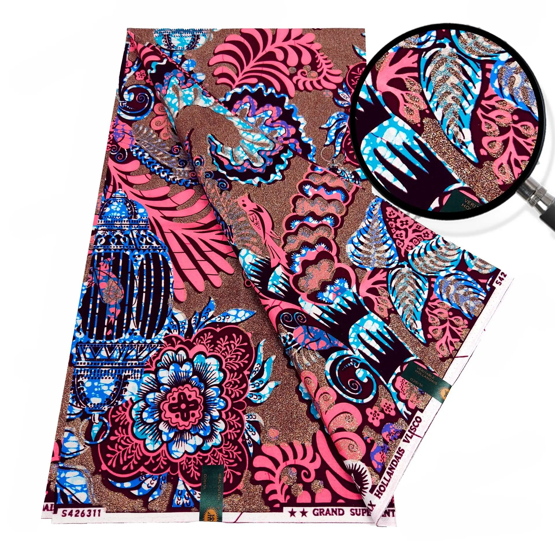 أحدث تصميم قماش شمع أفريقي فائق لخياطة فستان الزفاف الفاخر مسحوق ذهبي مطبوع قماش شمع عالي الجودة 100% قطن