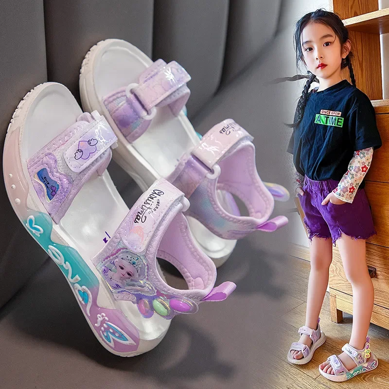 Girl Sandals 2024 Summer New Cute Frozen Elsa Sandals For Little Girls Sports Large Children Cartoon Shoes Disney Summer Shoes