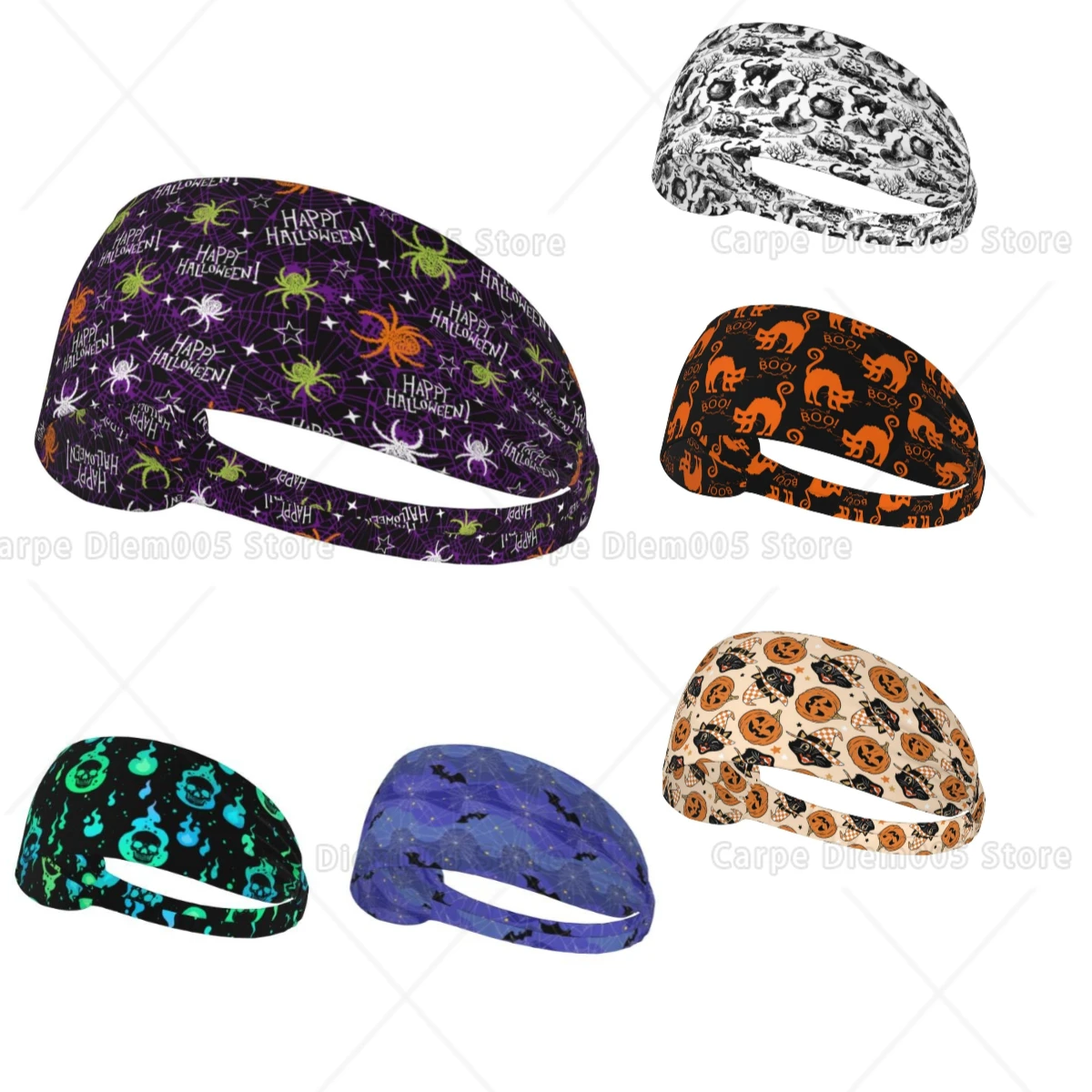

Happy Halloween Workout Headbands for Women Sweat Head Bands for Women Hair Moisture Wicking Sweatband for Sports Running Yoga