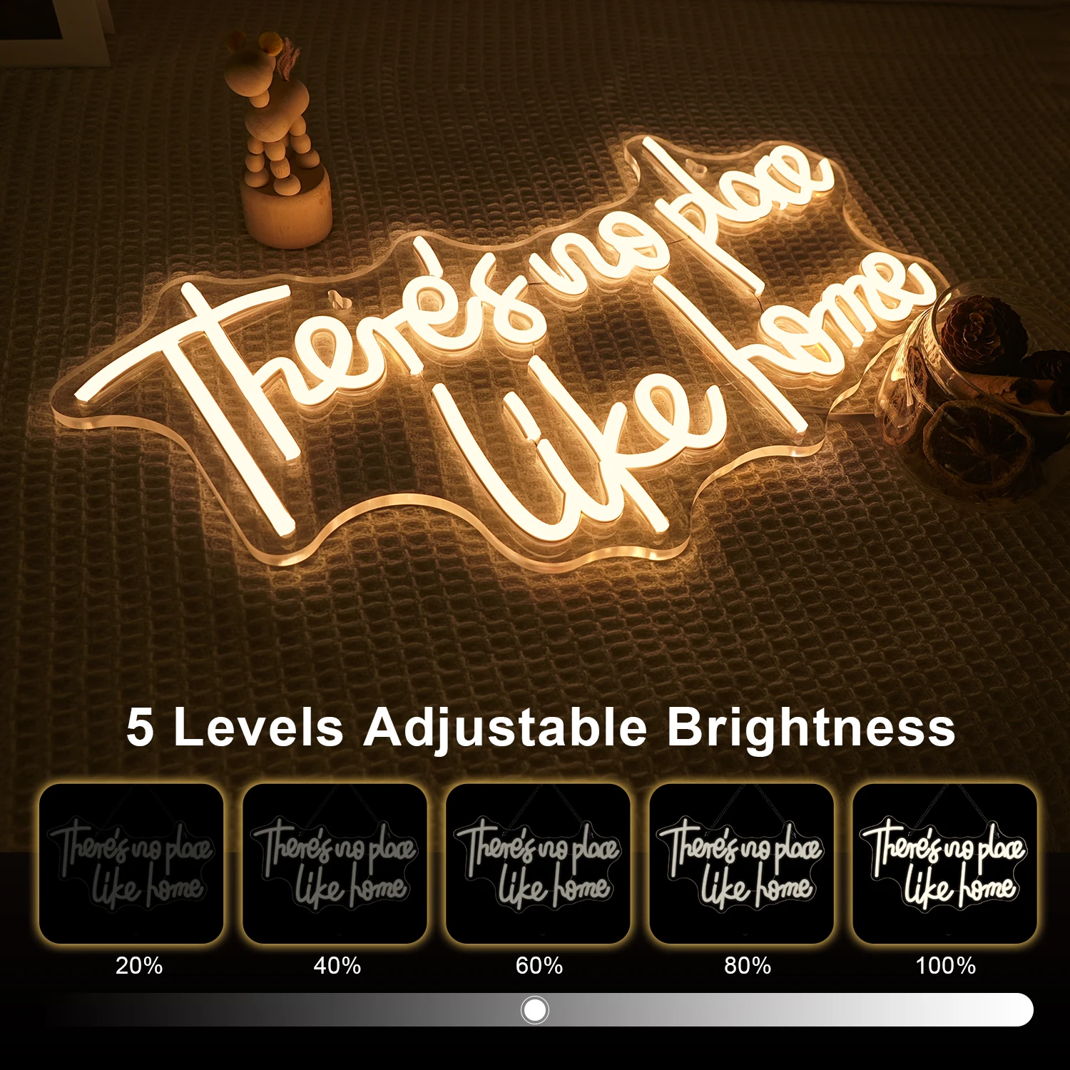 لا يوجد مكان مثل المنزل النيون Signr RoomWarm White لديكور الحائط لحفلات الزفاف المنزلية اتصال USB ديكور غرفة نوم 5/12 فولت