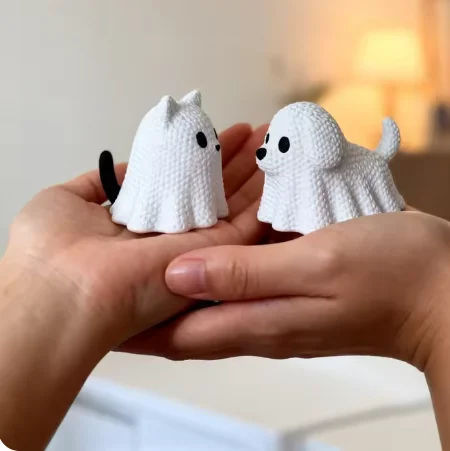 Halloween Ghost Cat Dog Figurines Funny Plastic Puppy Kitty Statues Desktop Bookshelf Party Home Decor Gift