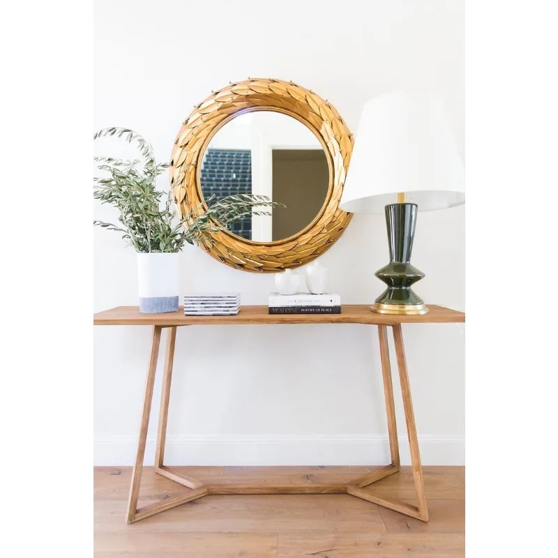 The smallest wooden console table with clean lines is suitable for a modern inspired living space
