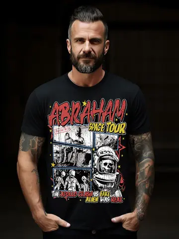 Europe and The United States Aliens Nasa Creative Horror Design Printed T-shirt Men Trend Loose Fashion Brand Short Sleeve