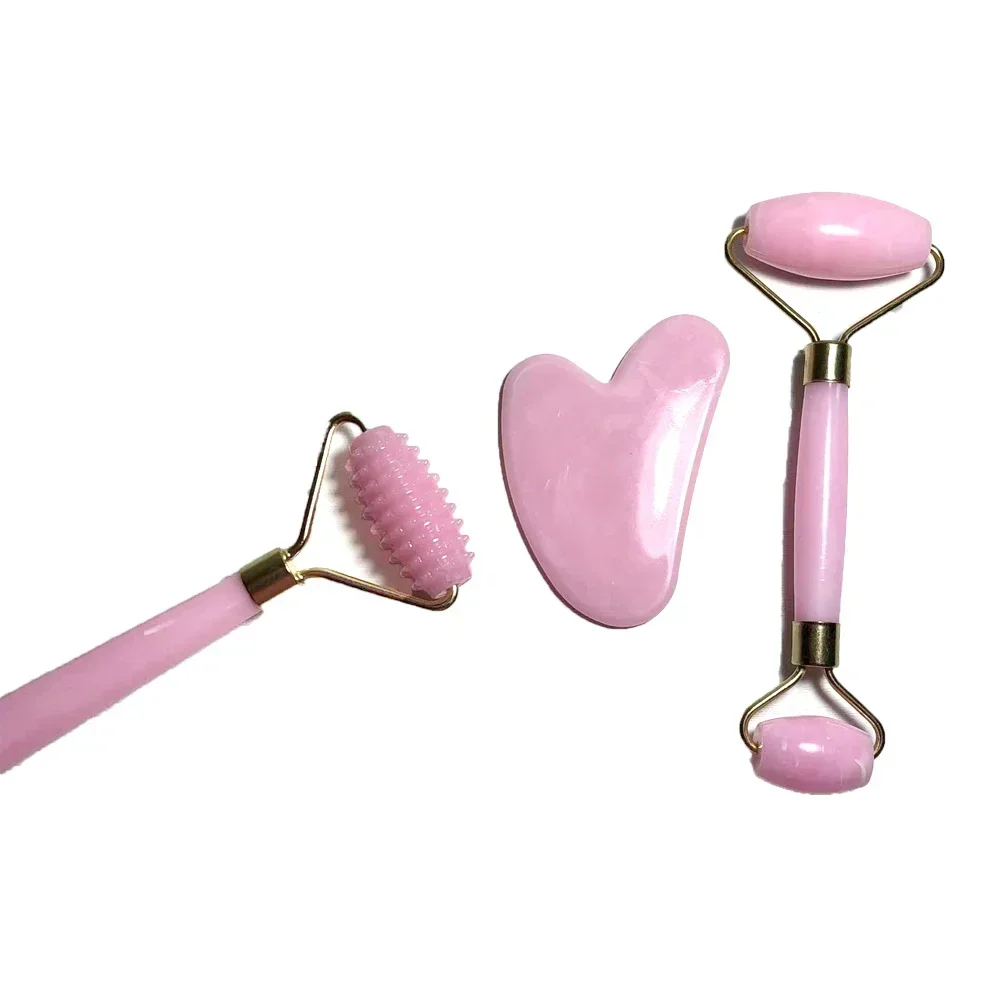 Hars Roller Massager voor Gezicht Lichaam Gua Sha Niet Jade Steen Gezichtsmassager Schoonheid Gezondheid Huidverzorging Tool 3-delige set