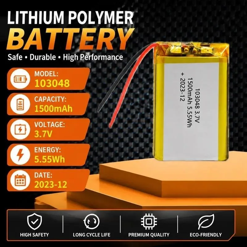 100pcs 103048 polymer lithium battery 1500mAh massager, humidifier, selfie stick 3.7V rechargeable battery