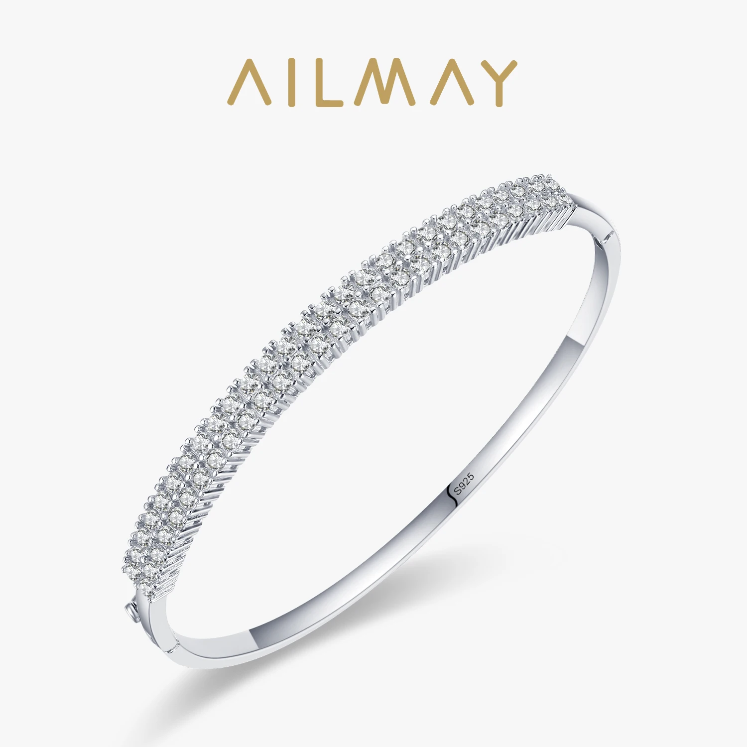 Ailmay Solid 925 Sterling Silver Classic Luxury pełen sześcian z cyrkoniami bransoletki dla kobiet dziewczynki antyalergiczna elegancka biżuteria na prezent