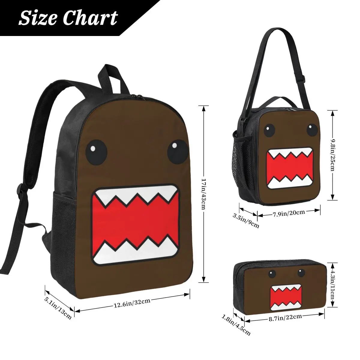 Domo Kun RAWR Merch Backpack Student Boys Girls BookBag School Bag Laptop Shoulder Bags 3ps Insulated Lunch Bag Pencil Case