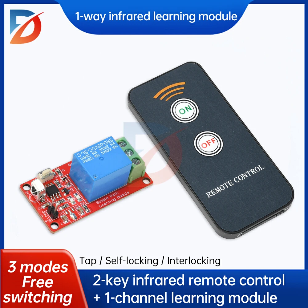 38KHz 2-Tasten-Infrarot-Fernbedienung Infrarot-Empfängermodul DC 5V 12V 1-Wege-Infrarot-Steuermodul Infrarot-Lernmodul