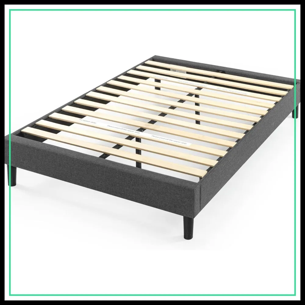 

Queen Upholstered Platform Bed Frame, Wood Slat Support, No Box Spring Needed, Easy Assembly, Grey