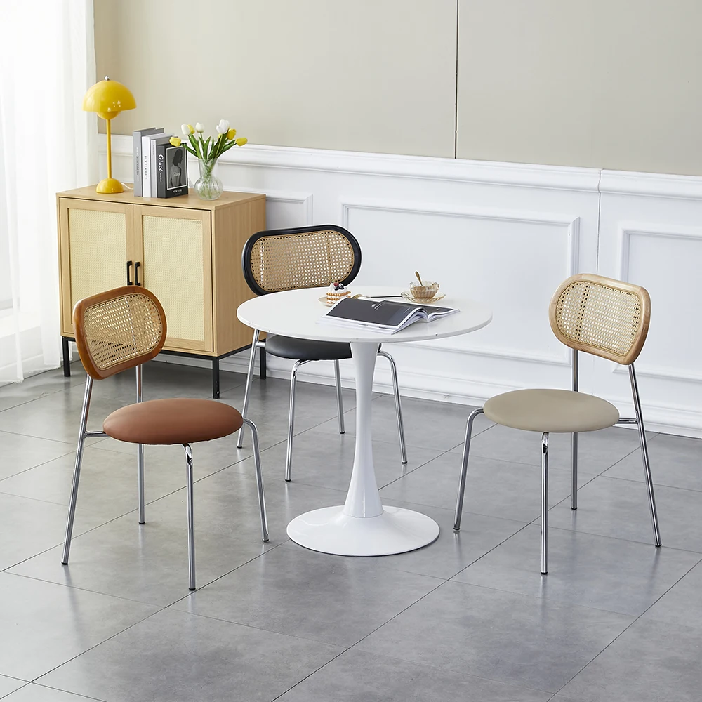 Modern Luxury High-End Postmodern Rattan Back Dining Room Chairs Solid Wood Metal Home Office Restaurant Upholstered Foldable