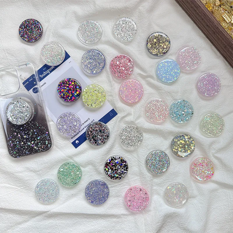 

PVC Star Glitter Mobile Phone Holder Stand Anti-Fall Finger Ring Bracket Grip For IPhone 15 16 17 Samsung Foldable Hoder