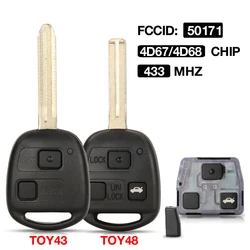 jingyuqin 50171 Remote Key 2/3 BTN 433MHZ 4D67/4D68 Chip For Toyota Avensis Kluger RAV4 Lexus ES300 GS300 TOY43 TOY48 blade