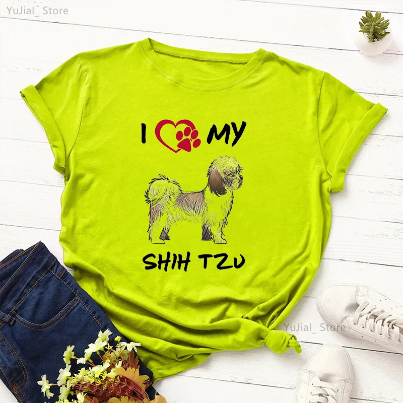 Shih Tzu Adorable Puppy Dog Graphic Print T-Shirt Women Clothes 2024 Funny Dog Mom Tshirt Femme Summer Fashion T Shirt Female
