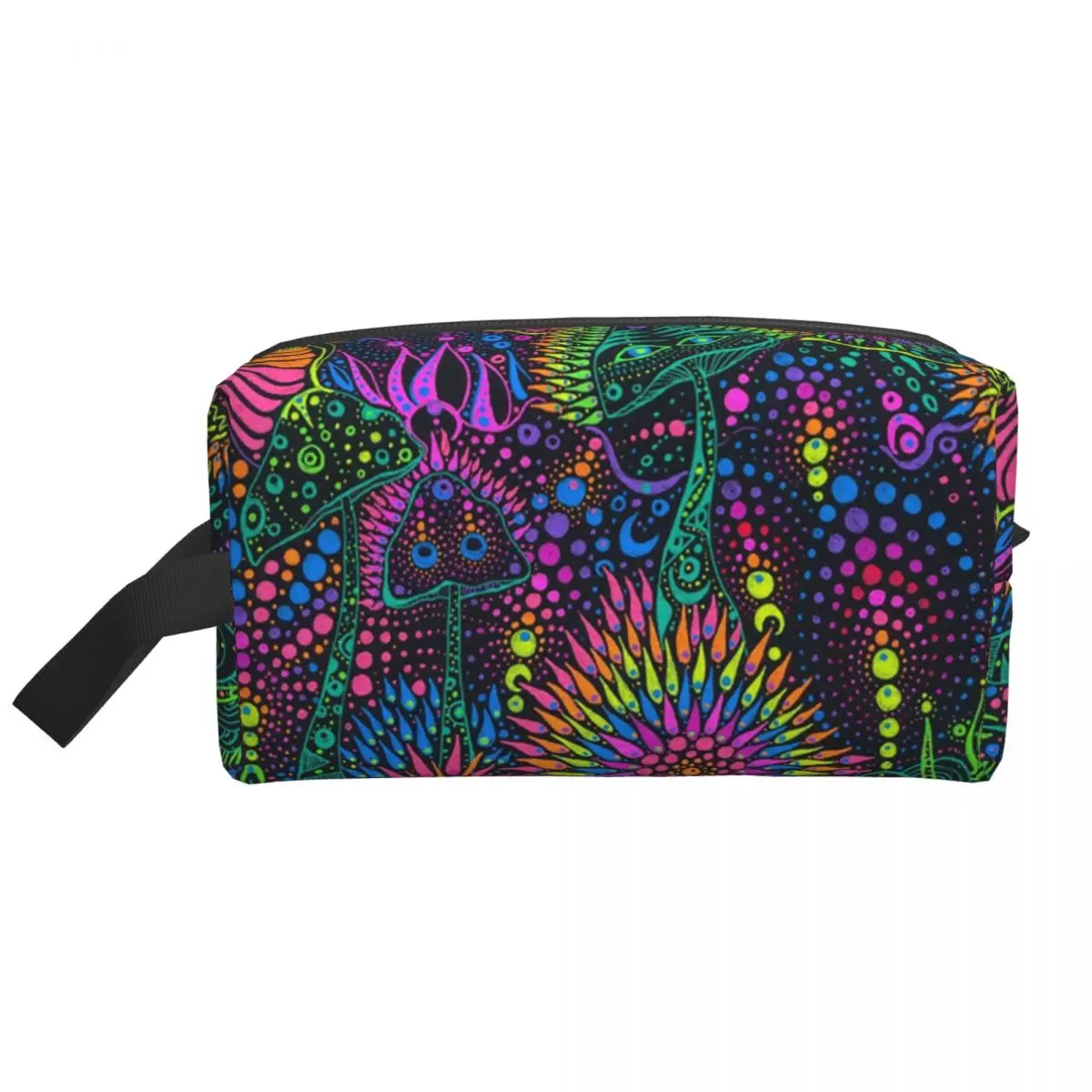 Magic Mushroom Moonrise Trippy Psychedelic Neon Pastel Goth Cosmetic Bag Big Capacity Makeup Case Beauty Storage Toiletry Bags