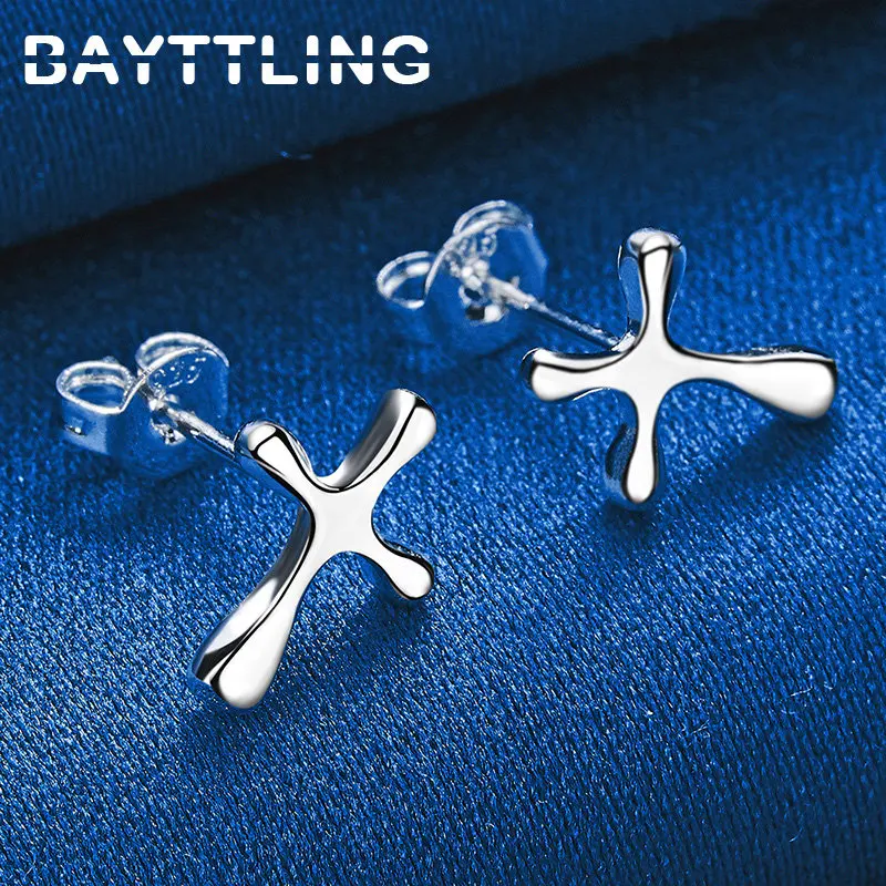 Luxury Mini 925 Sterling Silver Simple Cross Stud Earrings For Men Women Charm Fashion Hip Hop Party Favors Jewelry Accessories